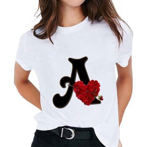 Womens T shirt Custom Name Letter Combination Printing Tshirt Flower Letter Font A B C D E F G Short Sleeve Ladies T-Shirt