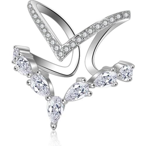 Hot Sale Wholesale New Fashion Super Shiny Zircon Design 925 Sterling Silver Adjustable Size Rings for Women Jewelry Gift