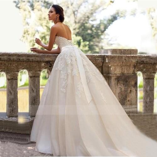 Elegant Sweetheart Wedding Dress 2020 Vestidos de Novia Lace Appliques with Belt Lace Up Bridal Wedding Gowns Fast shipping