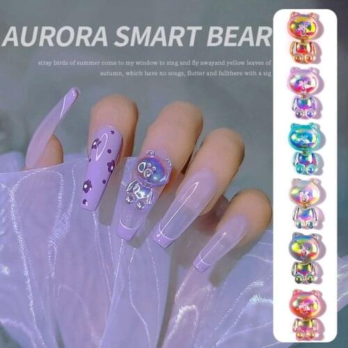 1 Pcs Aurora Bear Nail Art Decorations 2021 Fashion Beating Cartoon Animal Nails Accessories for DIY Manicure Design