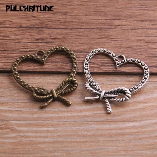 10PCS 29*30mm Two Color Vintage Metal Zinc Alloy Bow love Heart Charms Fit Jewelry Pendant Charms Makings P6639