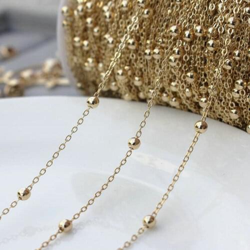 14K Real Gold Plated Copper O and Beads Chain For Jewelry Making DIY Necklace Bracelets Chain Spool Jewelry Making Supplies