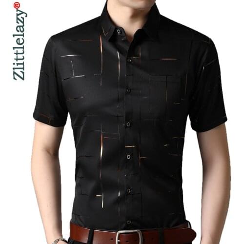 2020 Short Sleeve Men Social Shirt Summer Streetwear Casual Pocket Line Shirts Dress Mens Slim Regular Fit Clothes Fashions 5252