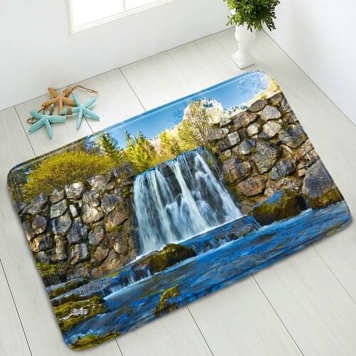 3D Waterfall Forest Scenery Bath Mat Indoor Floor Mats Kitchen Bedroom Non-Slip Doormat Balcony Home Carpet Washable Foot Pads