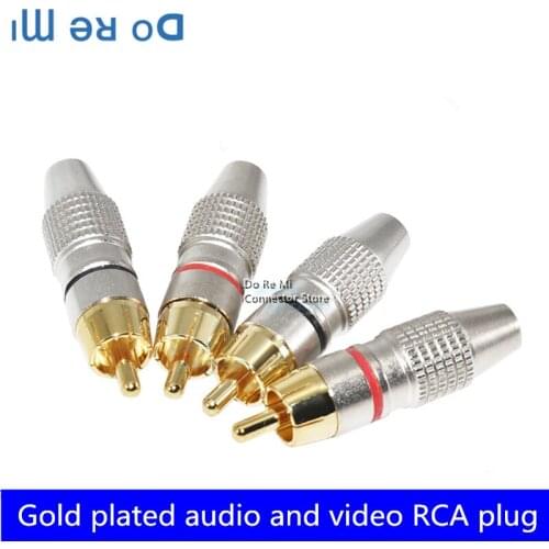 4pcs Balck + Red Gold RCA Male Plug Solder Audio Video Adapter Connector Male to Male Convertor for Coaxial Cable