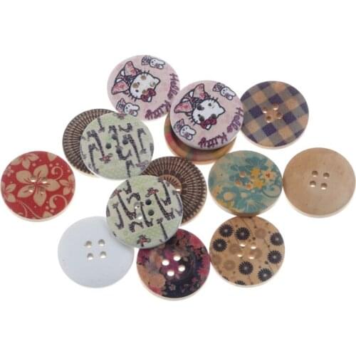 50cs 25mm Round 4-hole Wooden Sewing Buttons For Kids Clothes Scrapbooking Decorative Crafts Needlework DIY Accessories