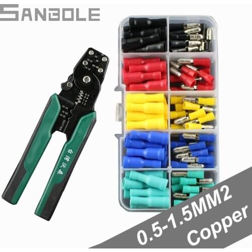 50 Set Terminal & Plier Male And Female Connector Fast Cold Pressure Bullet Terminal 0.5-1.2mm2 wiring electric Copper