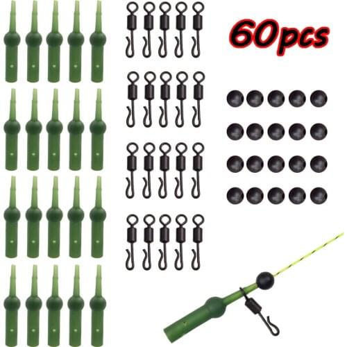 60Pcs Carp Fishing Accessories With Rolling Quick Change Swivels Chod Rig Buffer Tapered Tail Helicopter Fishing Beads