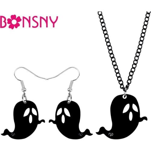 Bonsny Acrylic Halloween Anime Ghost Jewelry Set Necklace Earrings Decoration Accessory For Women Girl Teen Kid Party Charm Gift