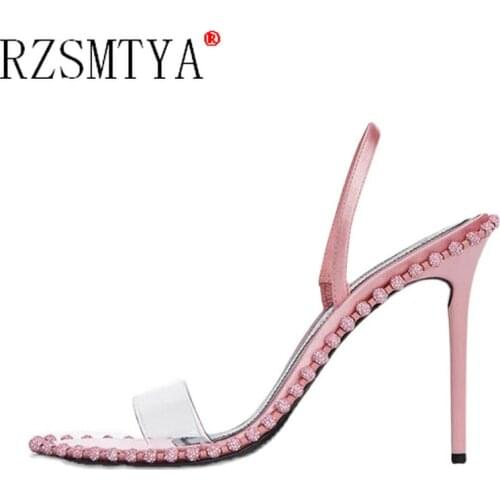 Sexy Nightclub Stiletto Stripper Heels Fashion PVC Transparent Crystal Rhinestone Sandals Women Party Wedding Shoes High Quality
