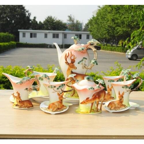 Enamel Porcelain Coffee Set European Style Coffee Cup Business Wedding Gift Decorative Cup Ceramic Craft Tea Set