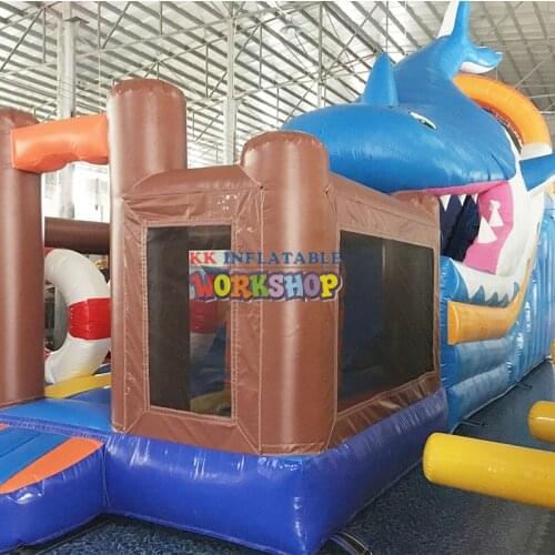 EN 14960 Cheap giant Shark Inflatable slide for sale, Commercial Combo Slide With Bouncer