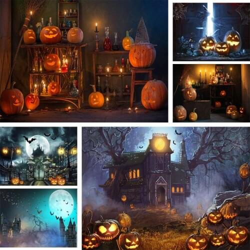 Mocsicka Halloween Backdrops Pumpkin Lantern Witch Broomstick Moon Photography Background Decoration Banners Props Photo Studio