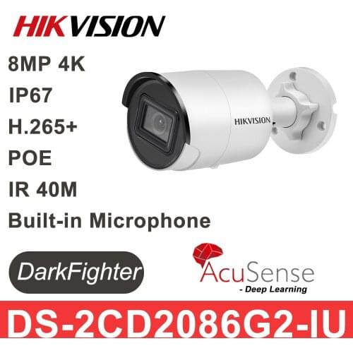 Hikvision 8MP 4K Original Camera IP POE AcuSense Mini Bullet IR IPC DS-2CD2086G2-IU H.265+ DarkFighter IP67 Vehicle Human Camera