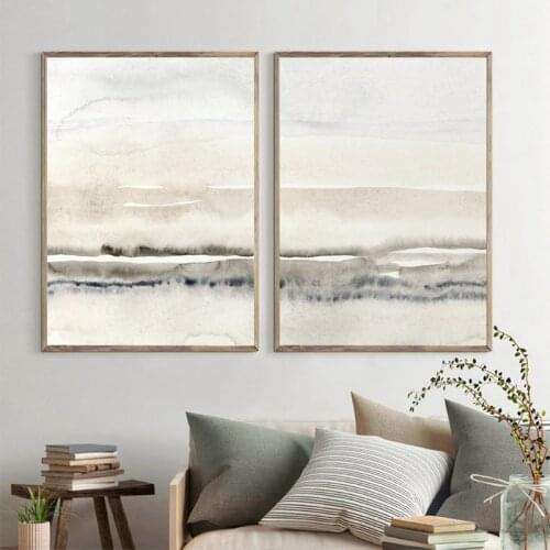Beige and Grey Canvas Paintings Abstract Watercolor Posters and Prints Modern Minimalist Wall Art Pictures for Living Room Decor