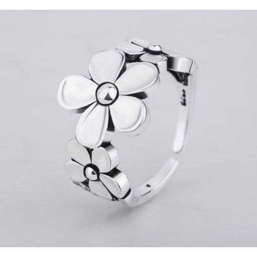 Punk 925 Sterling Silver Flower Rings For Women Wedding Birthday Creative Fashion Jewelry jz466