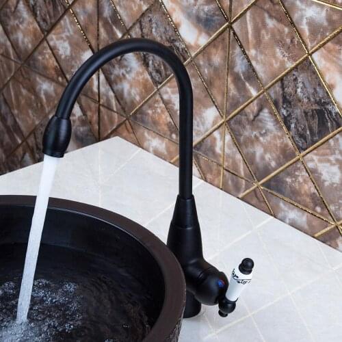 Bathroom Sink Faucet Oil Rubbed Bronze 360 Degree Turn Basin Faucet Water Tap Single Handle Cold and Hot Water ZD324