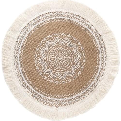 Ins Round Placemats Boho Tassels Cotton Linen Dining Table Mat