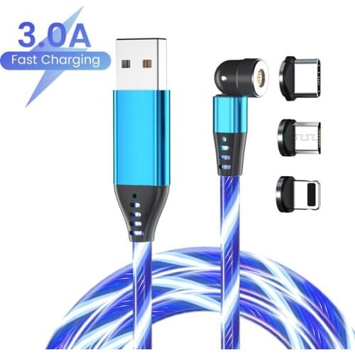 Magnetic Fast Charging Cable Micro USB Type C Cable 3A Fast Flowing LED Cable for Xiaomi Huawei Samsung Charger Data Wire Cord