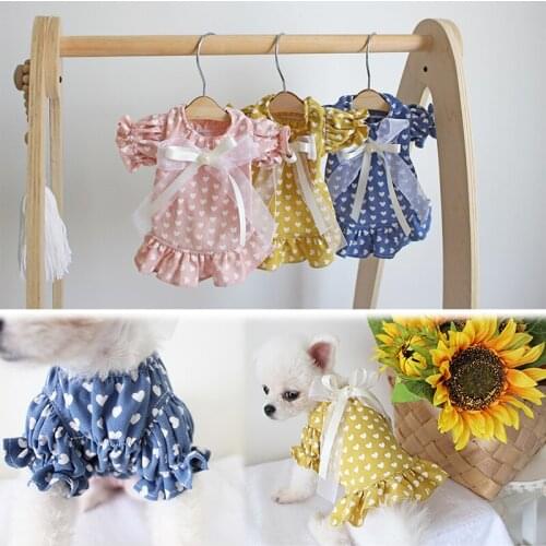 Cute Heart Dog Dress Cat Skirt XXS XS Small Dog Costumes Chihuahua Yorkshire Pomeranian Poodle Schnauzer Clothing Doggie Clothes
