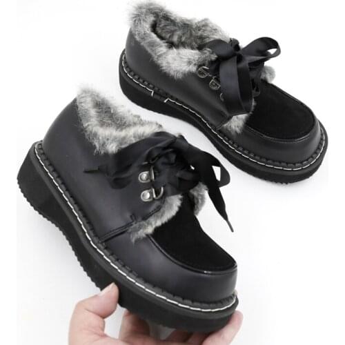 Kawaii Lolita Shoes Plus Velvet 2020 New Japanese Winter Vintage Round Head College Style Thick Soles Warm Student Platform Boot
