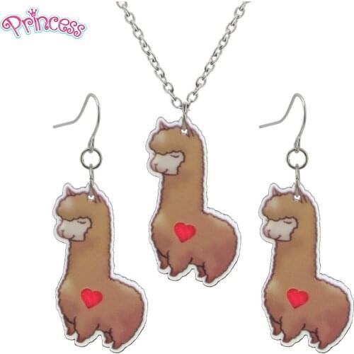 2019 Fashion Girls Kids Gift Jewelry Coffee Alpaca Earring Pendant Short Chain Necklace Free Shipping Xma Gift Wholesale KS06-A