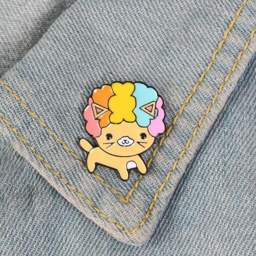 Cartoon pin cute puppy rainbow hair triangle brooch alloy metal enamel badge animal pin bag decoration badge