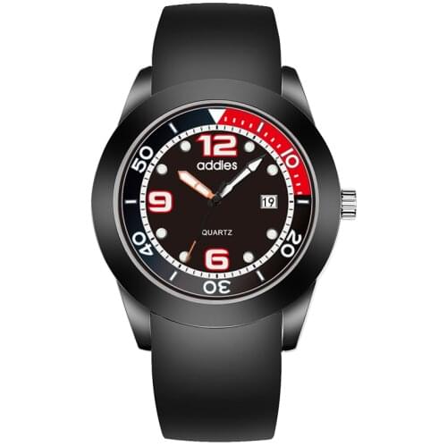Addies top brand mens sport quartz leather band watch with date and luminous watch face