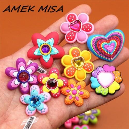 Single Sale 1 pcs Original Shoe Charms Rhinestone Flower Garden Shoe Buckle Accessories Decorations Fit for Croc JIBZ Kids Gifts