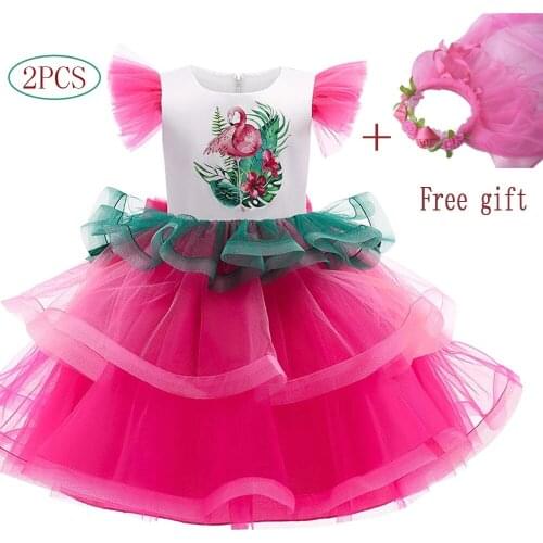 2021 Summer New Hot-Selling Sleeveless Childrens Dress For Girls Princess Dresses Kids Flamingo Cake Dresses Send Free Garland