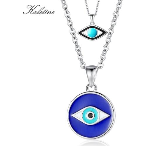 KALETINE 925 Sterling Silver Pendant Necklaces Blue Stones Lucky Evil Eye Necklace Pave Turquoise Eye Cz Pendant Women Jewelry