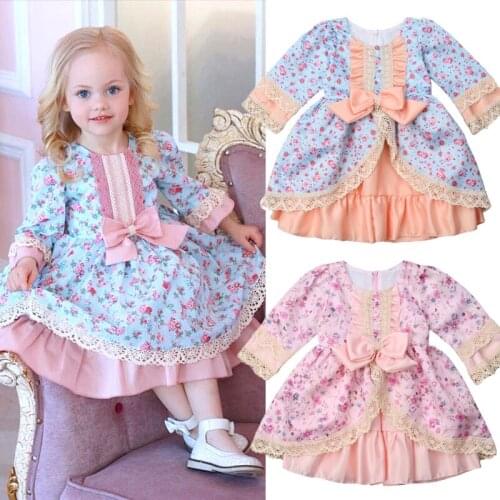 Xmas Princess Toddler Kids Baby Girl Dress Lace Bowknot Wedding Party Long Sleeve Tutu Dress Outfit 1-5Y