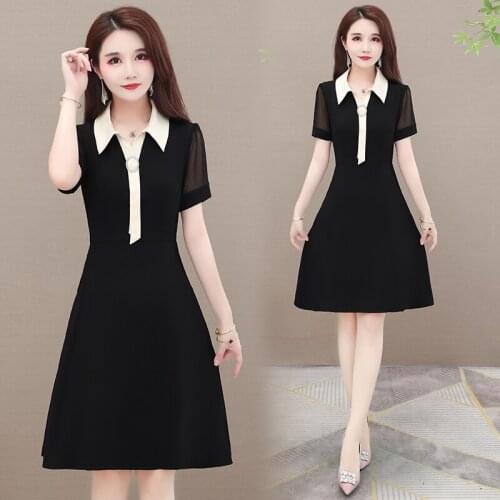 Lapel short-sleeved stitching dress female summer 2020 new foreign self-cultivation cover meat fashion a-line dress
