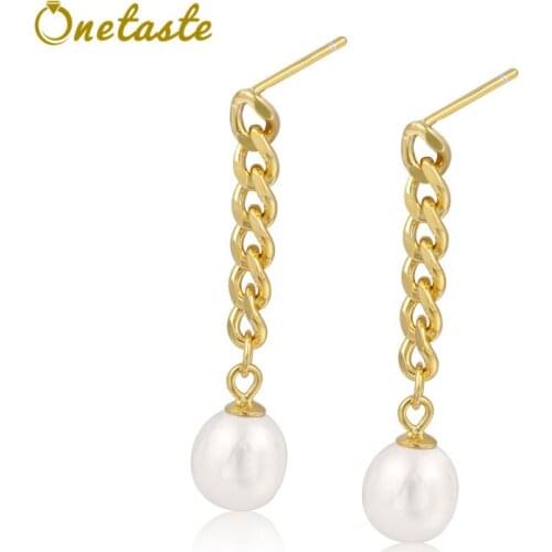 S925 Silver Gold Plated Pearl Link Chain Dangle Earrings For Women Fashion Korean Style Earring Blank Setting DIY Jewelry Making