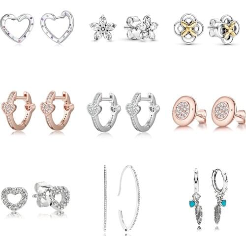 Women 925 Sterling Silver Earring For Diy Rose Gold Heart Flower Blue Dreamcatcher Heart Crystal Earring For Women Jewelry Gift