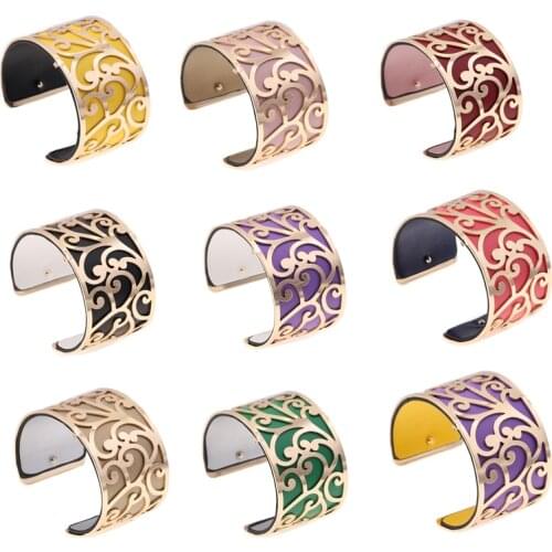 40mm Interchangeable Reversible Bracelet for Women with Gold Color Flower Shaped Leather Cuff Bracelet Charm Bracelet Femme