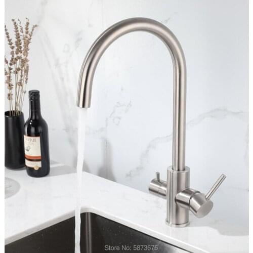 Stainless steel pure water kitchen faucet mixing faucet and pure water filter faucet double handle hot and cold faucet installed