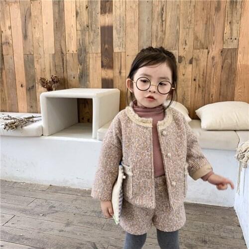 1 2 3 4 5 Years Toddler Girls Clothing Sets Fashion Korean Plaid Long Sleeve Jacket Shorts 2pcs Kids Clothes Suits High Quality