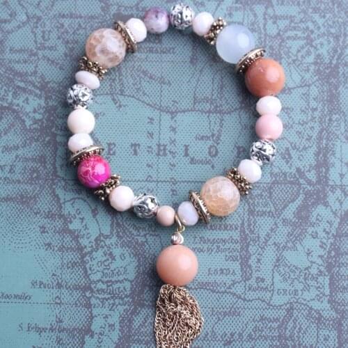 Girls beaded ethnic style bohemian beaded bracelet Chinese style natural stone tassel new bracelets for women accessories gift