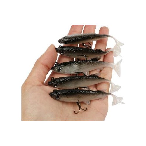 5PC/Lot Fishing Lure Bass Killer Wobblers Artificial Bait Silicone Fishing Lure Sea Bass Baits Fishing Jig T Tail Treble Hooks