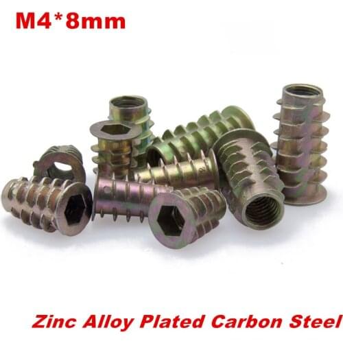 50pcs/100pcs M4*8mm Zinc Alloy Thread For Wood Insert Nut Flanged Hex Drive Head Furniture Nuts