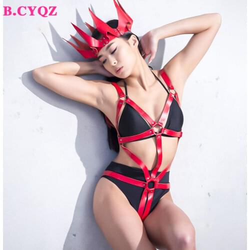 B.CYQZ Bondage Straps Red Leather Adjustable Sexy Body Harness Woman Suspender Lingerie Stockings Gothic Costume Punk Garter