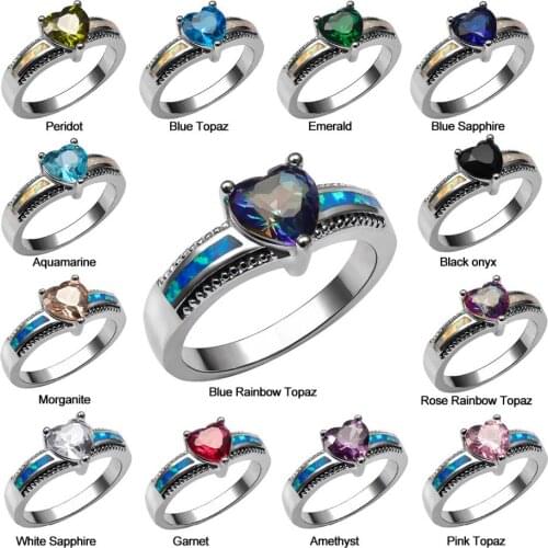 White Light Blue Crystal Zircon Garnet Morganite Black onyx Opal Ring 925 Sterling Silver Ring Size 6 7 8 9 10