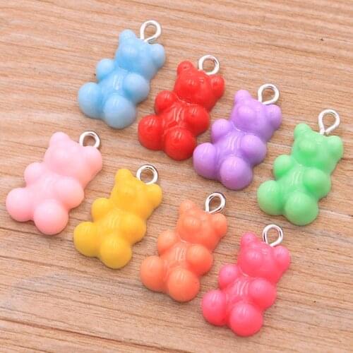 20Pcs 11*20mm 8 Color Colorful Bear Charms Resin Cabochons Glitter Gummy Candy Necklace Keychain Pendant DIY Making Accessories