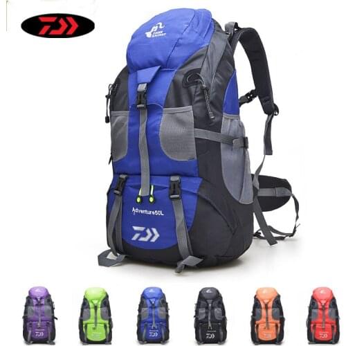 Daiwa Men and Women Fishing Outdoor Backpack Fashion Sports Backpack Men and Women Riding Travel Mountaineering Fishing Bag 50L