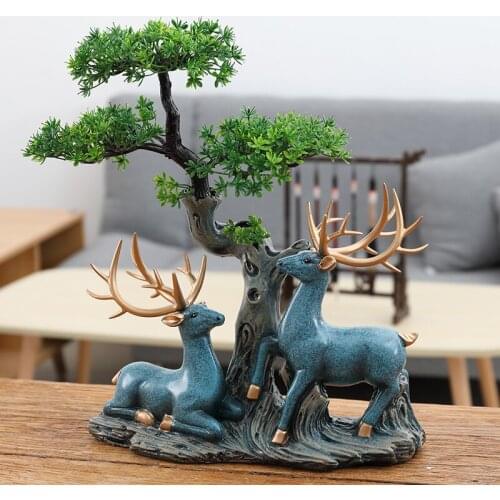 New Chinese Creative Simulation Welcomes Pine Deer Resin Ornaments Home Livingroom Figurines Crafts Study Room Office Decoration
