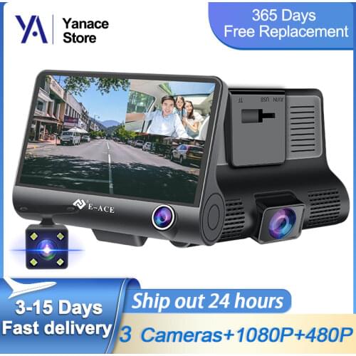 Dropshipping Car DVR 4 Inch Dash Camera 3 Cameras Lens With Rearview Camera Video Recorder Auto Registrator Dashcam