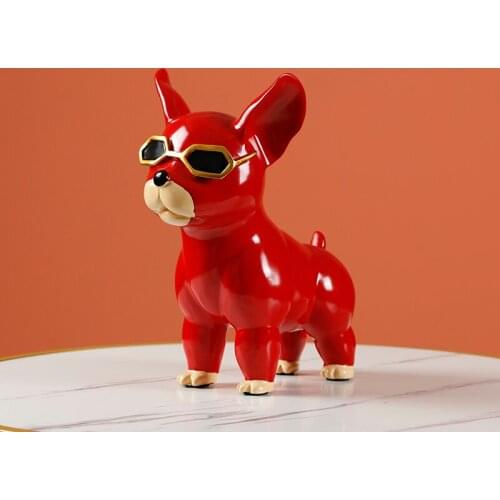 European Resin Golden Glasses Dog Figurines Cute Animal Sculpture Crafts Modern Living Room Countertop Decoration Birthday Gifts