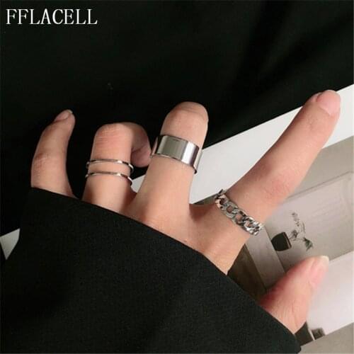 Hiphop/Rock Metal Geometry Circular Punk Ring Opening index finger Accessories buckle joint tail Ring for women