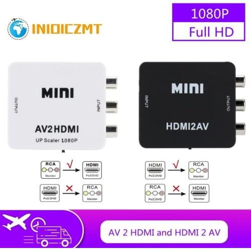 INIOICZMT 1080P HDMI-compatible to AV Scaler Adapter Video Composite Converter HDMI-compatible to RCA CVSB L/R Video Mini HD2AV